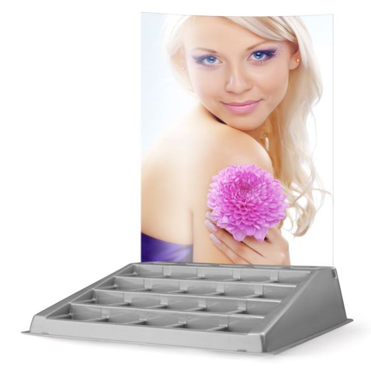 Backcard for counter displays, shop windows, presentation, decoration