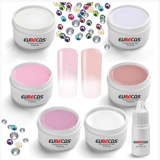 6x 5ml BABY-BOOMER GLAMOUR UV-GEL-SET with 50 x rhinestones and nail glue 3g