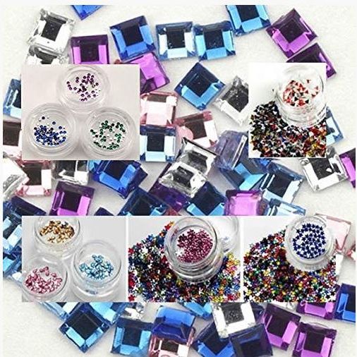 6x 5ml BABY-BOOMER GLAMOUR UV-GEL-SET with 50 x rhinestones and nail glue 3g