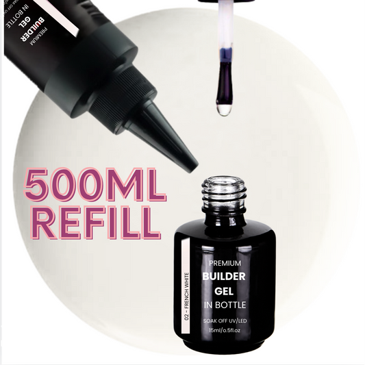 Premium BUILDER GEL IN BOTTLE extra strong  - 02 French White 500ml REFILL