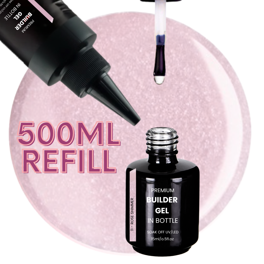 Premium BUILDER GEL IN BOTTLE extra strong - 11 Rose Shimmer 500ml REFILL