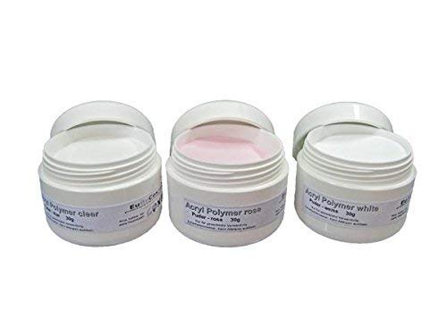 EuBeCos Acryl Nagel Starterset PLUS Liquid 100ml Acrylpuder weiß klar rosa 90g + Anleitung 11 teiliges STARTERSET MADE IN GERMANY - EuBeCos